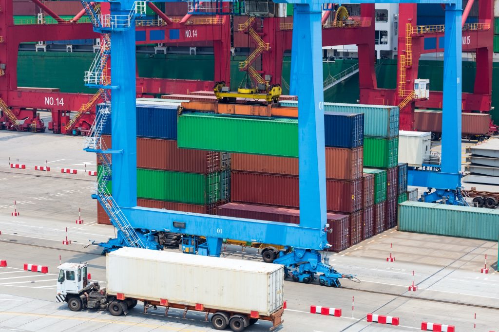 shipping container terminal closeup